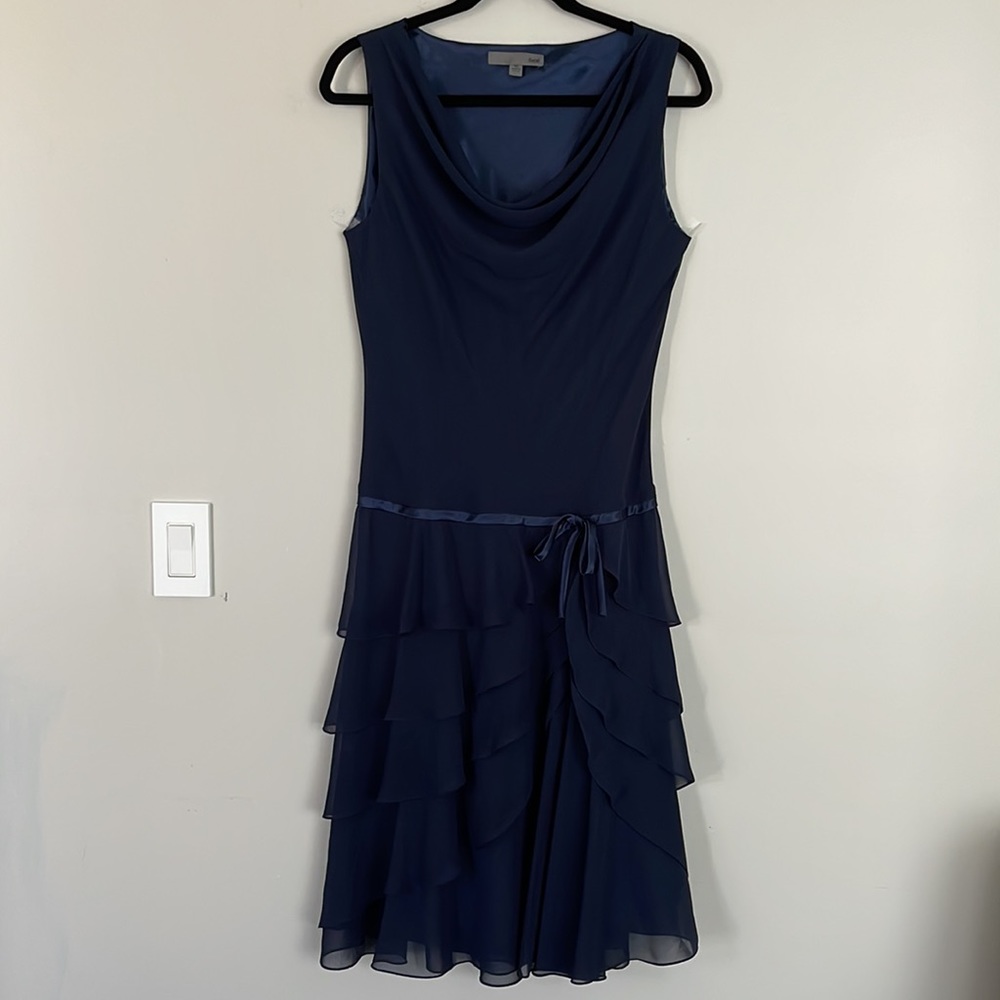 Bice Tiered Waterfall Chiffon Sleeveless Midi Dress Sz 10